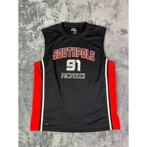 Y2K Vintage Southpole 91‎ MCMXCI Basketball Jersey Tank Top Black Red XL